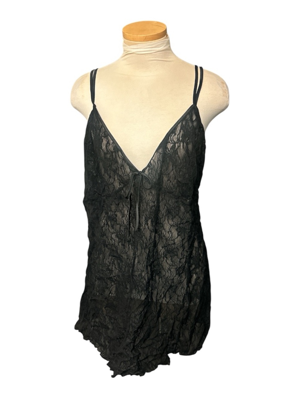 Fredericks of Hollywood Black Lace Slip Dress with Thin Straps Size 1XL